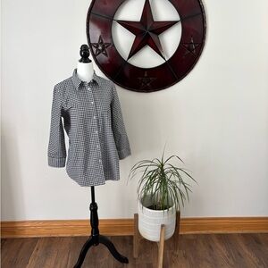 Chaps Classic and Preppy Black and White Gingham Button Down Shirt